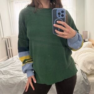 BDG Color Block Crewneck Sweater with Blue and Yellow Stripe Sleeves